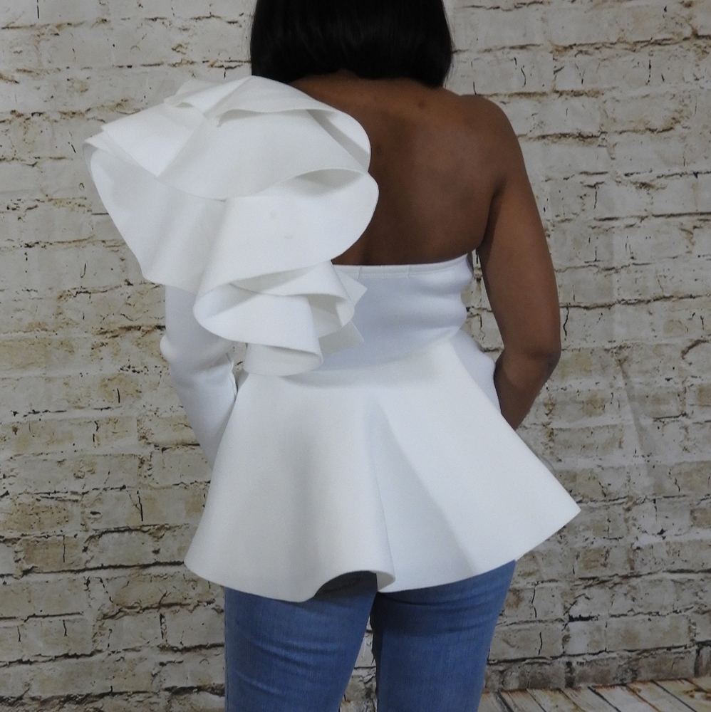 White Peplum Ruffles Top - Picture 4 of 4